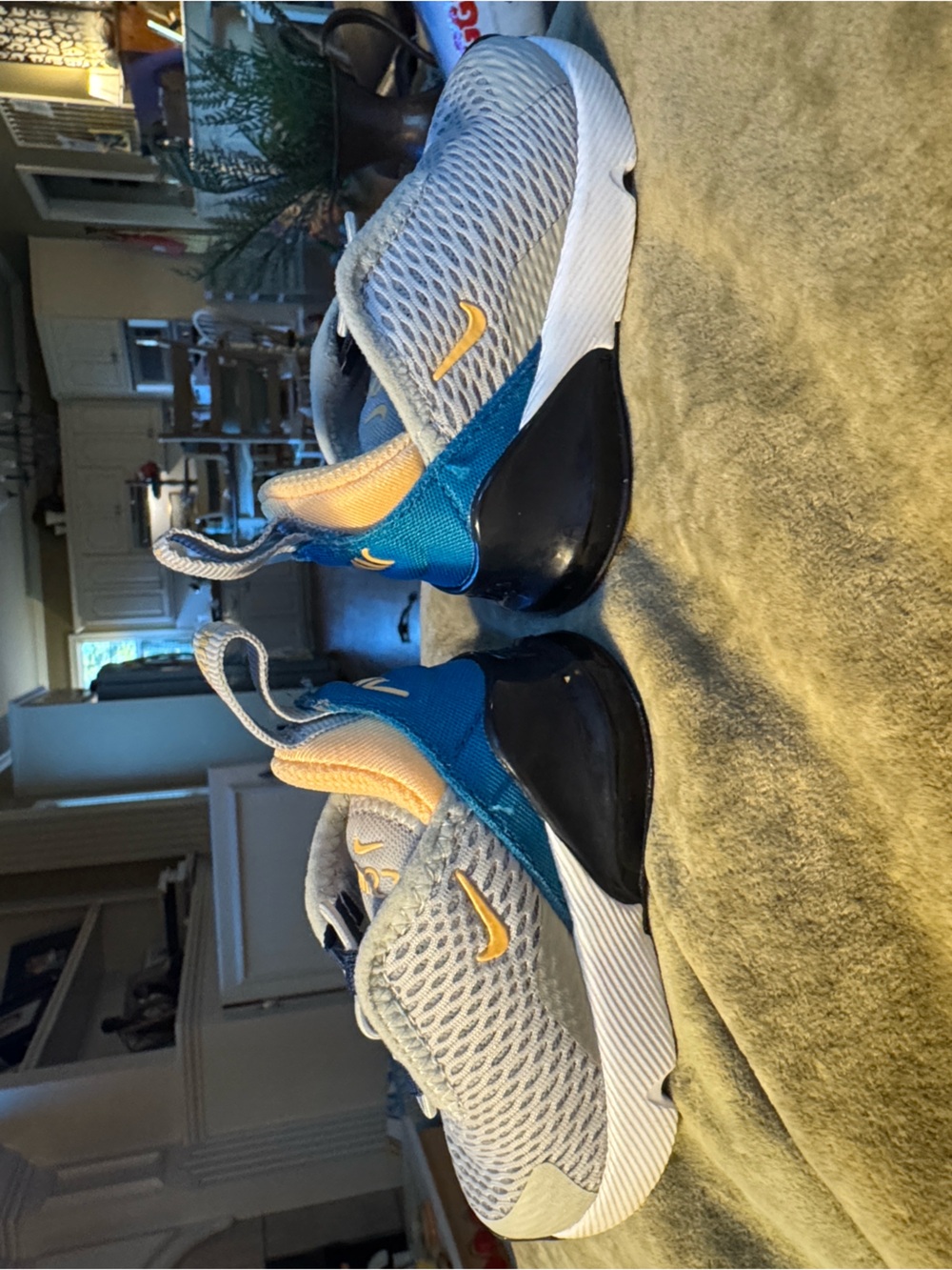 Nike Grey Mesh Sneakers with Blue Panels & Melon Accents - Size 3C